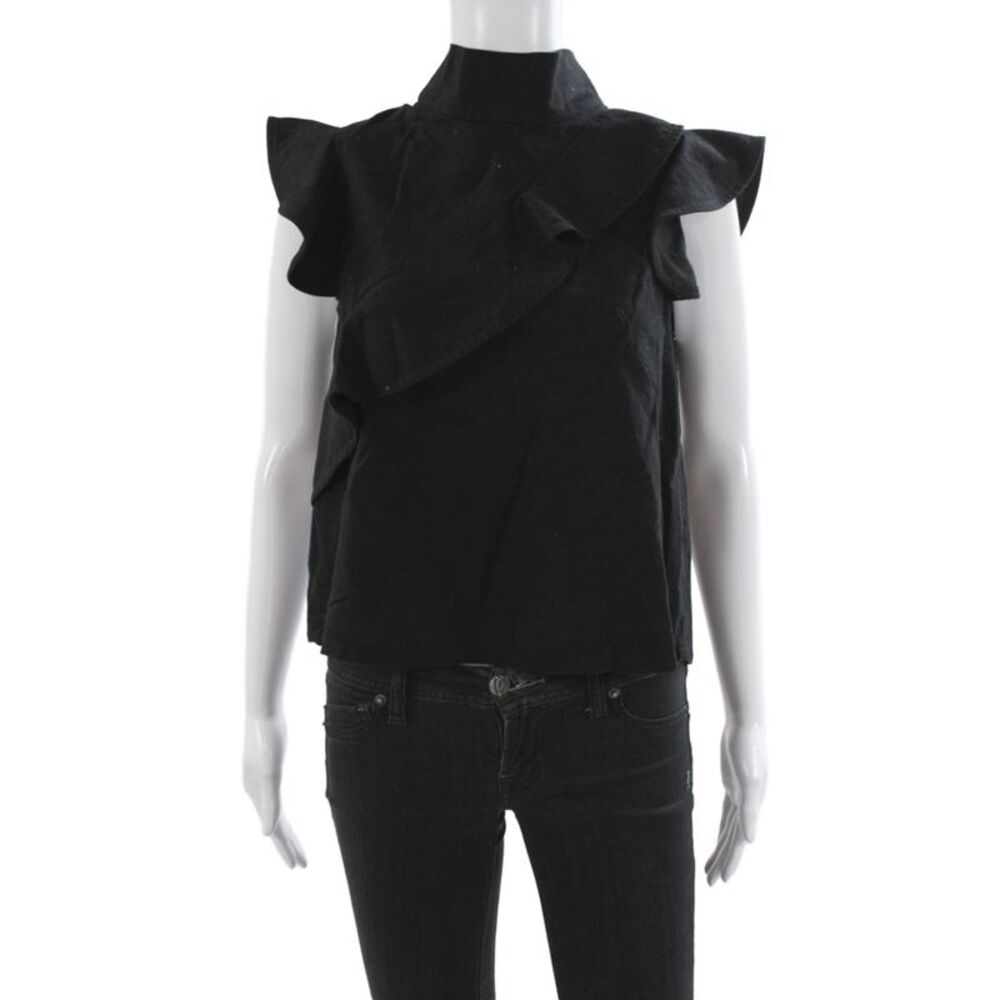 McGuire Women Cropped Blouse Black 100% Cotton High Neck Sleeveless Size S